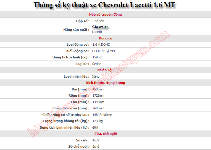 Chevrolet - Lacetti 1. 6 EX – Đời 2013 - Số Sàn – 5 chỗ - Giá Khuyến mại