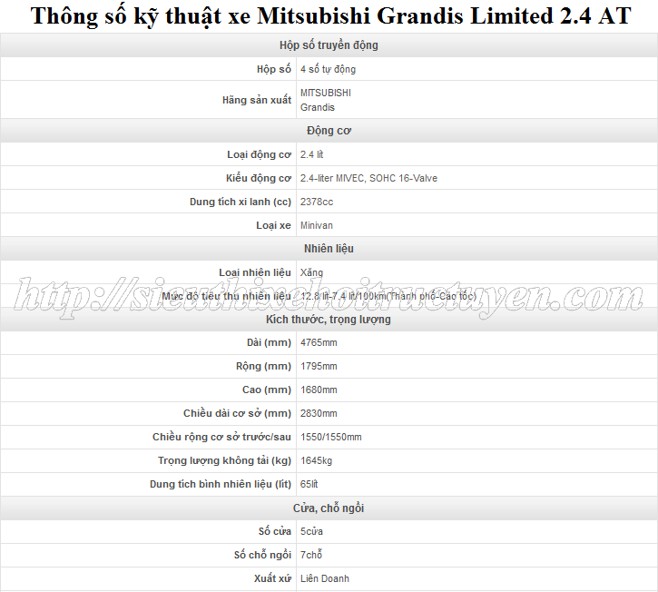 Bán xe Mitsubishi Grandis Limitted 2. 4 AT – Xe 7 chỗ Giá Khuyến mại