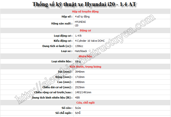 Hyundai i20 - 1. 4 AT - Số tự động – 4 chỗ - Giá Khuyến mại