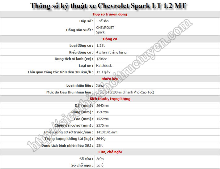xe Chevrolet - Spark LT 1. 2 - 2013 – Số Sàn – Giá Khuyến mại – Hàng Chính H
