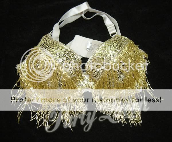 38D Gold Handmade Two Beaded Tassel BELLY DANCE Bra  