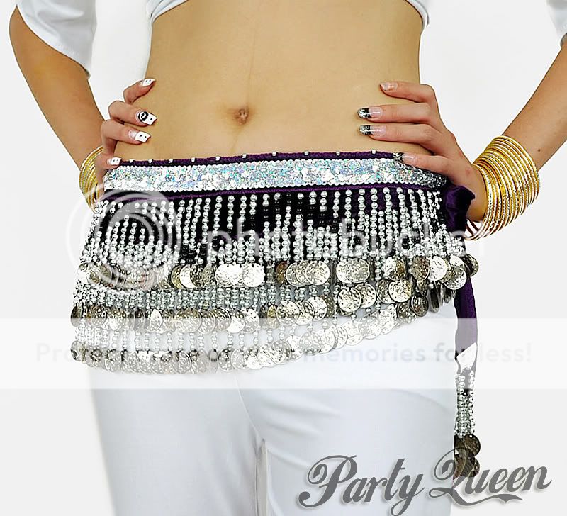 Color BELLY DANCE Beaded Coins Hip Scarf Belt chain  