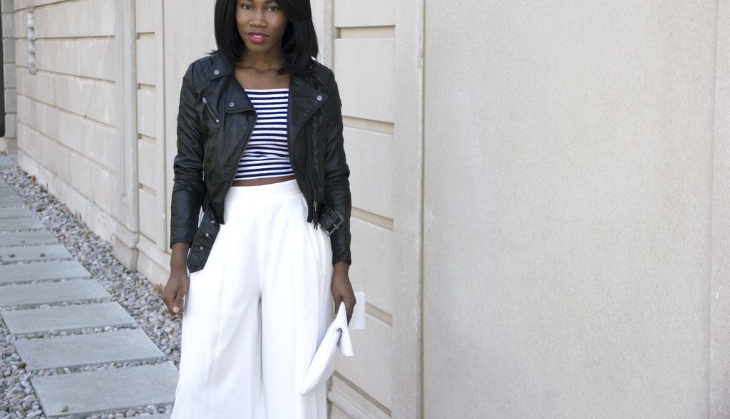Stripes and white culottes,Toronto Blogger