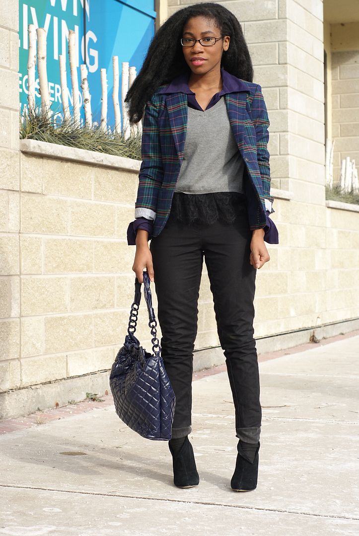 Target Plaid blazer, Smart Set lace sweater, business causal, toronto blogger 