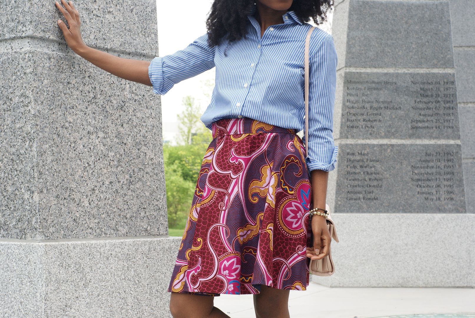 Kuwala Patterned Skirt, stripe dress shirt, african print, Toronto blogger, african style blogger, Ajepomaa