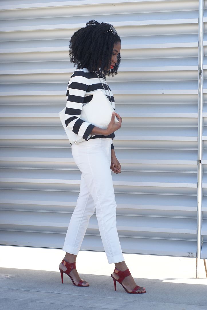 Black and white stripes, Zara blouse, Joe fresh white pants, Toronto style blogger, African blogger