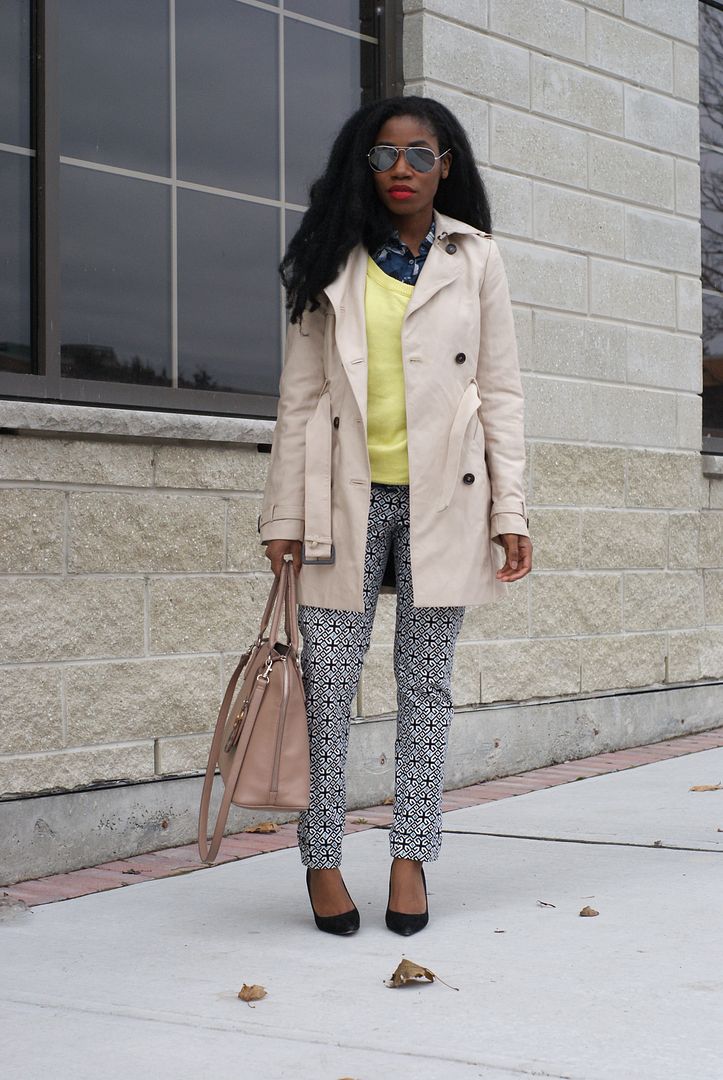 Patterned trousers, Office wear, Trench coat, Toronto Style Blogger