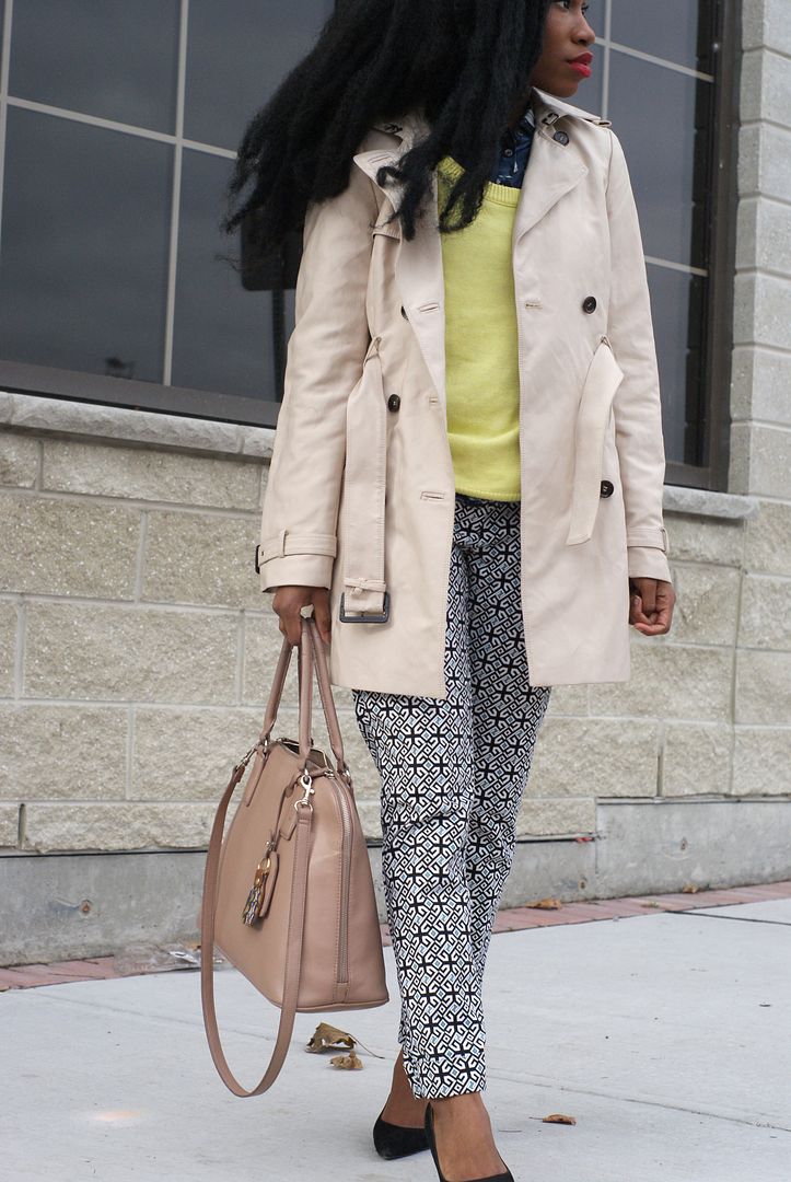 Patterned trousers, Office wear, Trench coat, Toronto Style Blogger