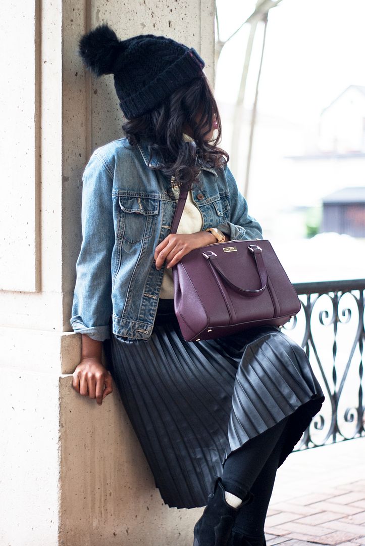Denim Jacket & Pleated Skirt, Toronto Blogger, Kate Spade, Self Reflection