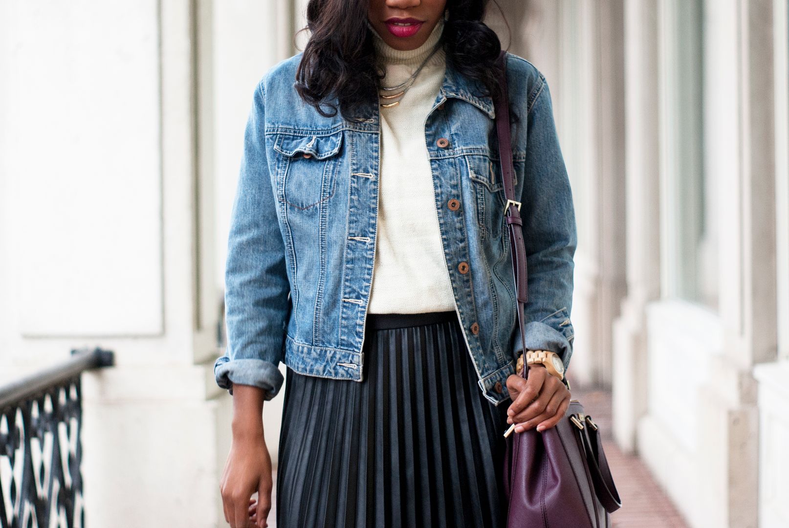 Denim Jacket & Pleated Skirt, Toronto Blogger, Kate Spade