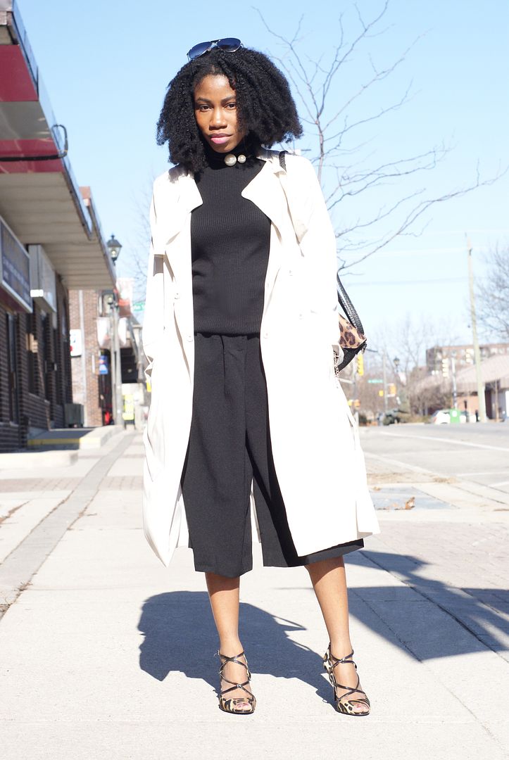 culottes trend, leopard shoes, Payless bag, Toronto blogger, H&M trench coat