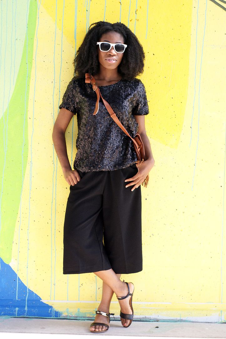 Sequin blouse, black culottes, Toronto Style Blogger