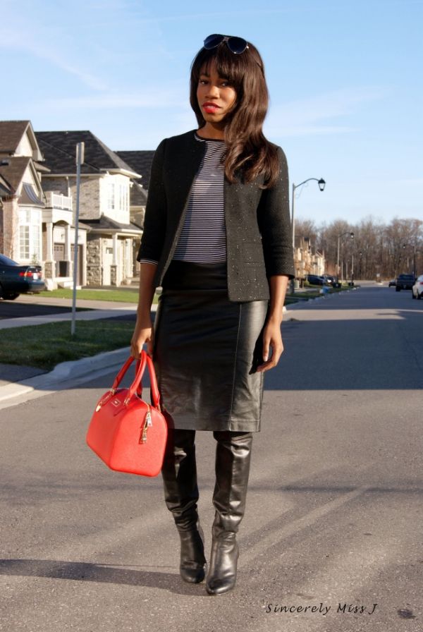 faux leather skirt and boots 