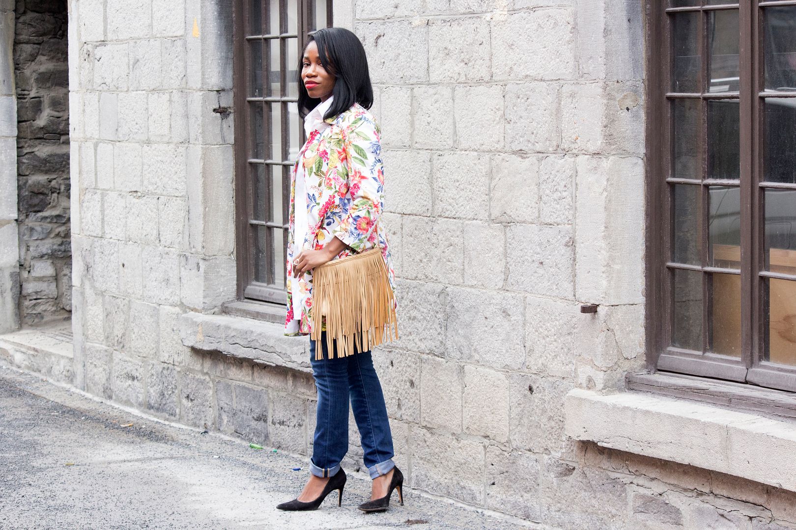 Floral Jacket and Fringe bag,Toronto Style Blogger