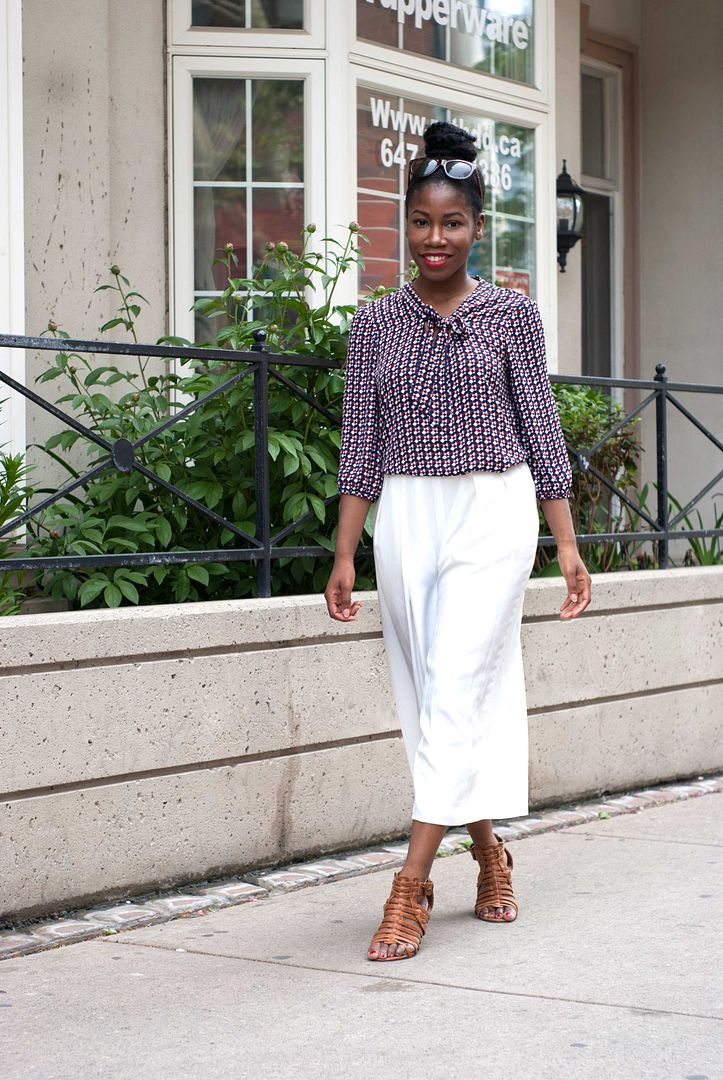 Fun at the office: white culottes, Toronto blogger, Workwear