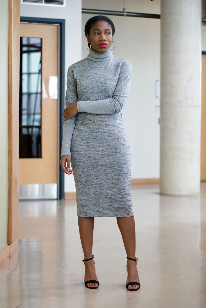 Sweater dress, thrifted, grey, turtle neck