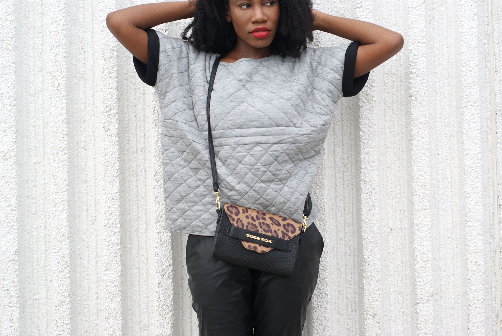 Faux leather joggers, leopard bag, Kanye West Inspired outfit, Toronto Blogger 