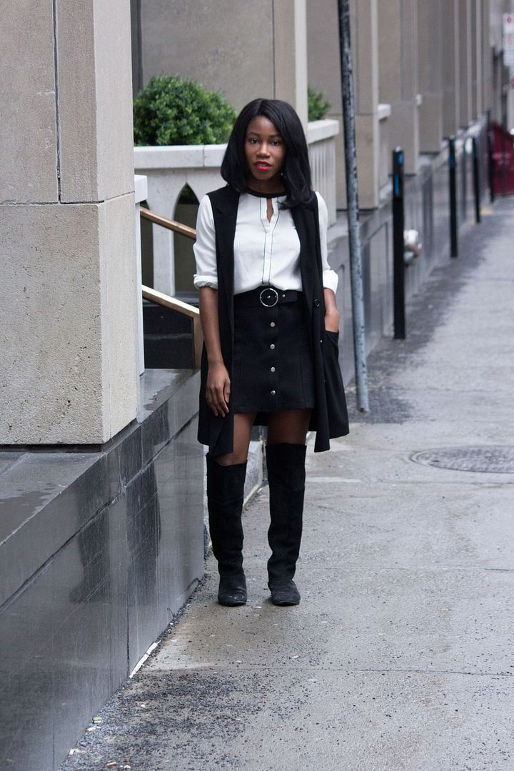 Long black Vest & Front Bottom up Skirt , Black bottom up skirt, Black and White Style 