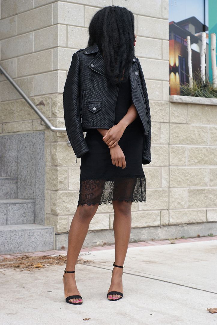 Little Black dress,  Wilfred moulin Dress, Aritiza Dress, BCBG faux leather Jacket, Toronto Blogger