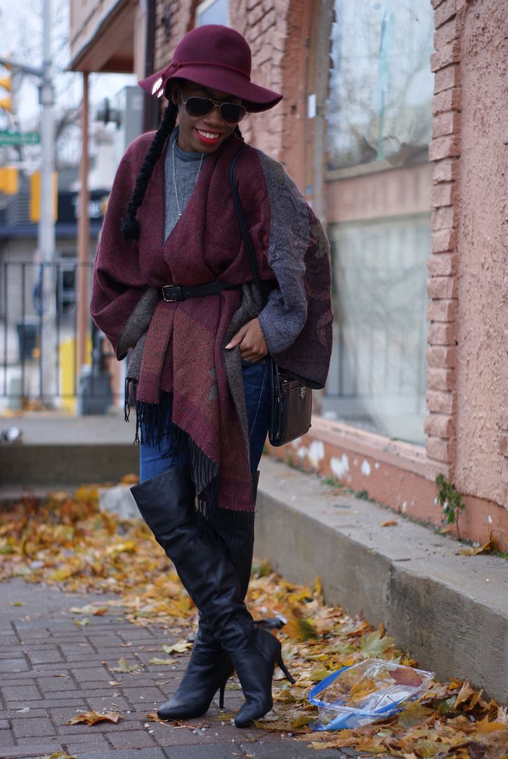 The Poncho street style, thigh high boots, style blogger