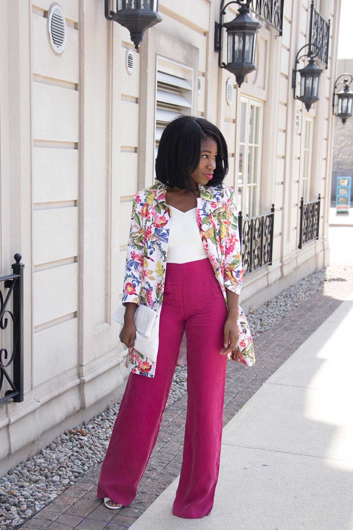 Wide Leg Trousers, Floral Jacket, Toronto Blogger