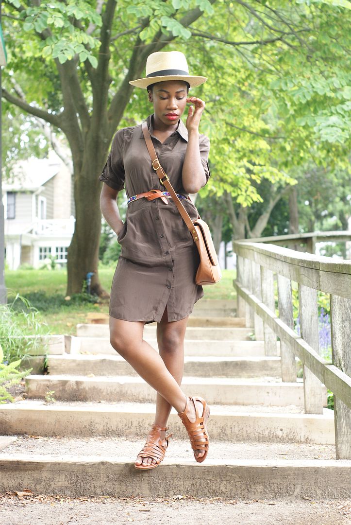 safari shirt dress, Toronto Style blogger, Anansi Handbag 