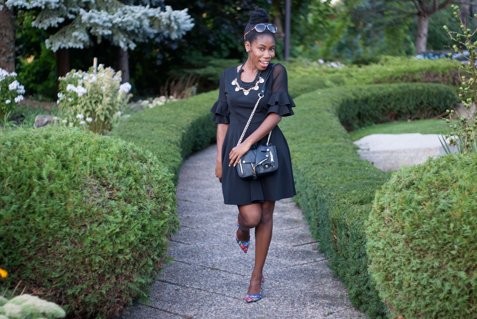 Little black dress with ruffle sleeves, Toronto blogger  