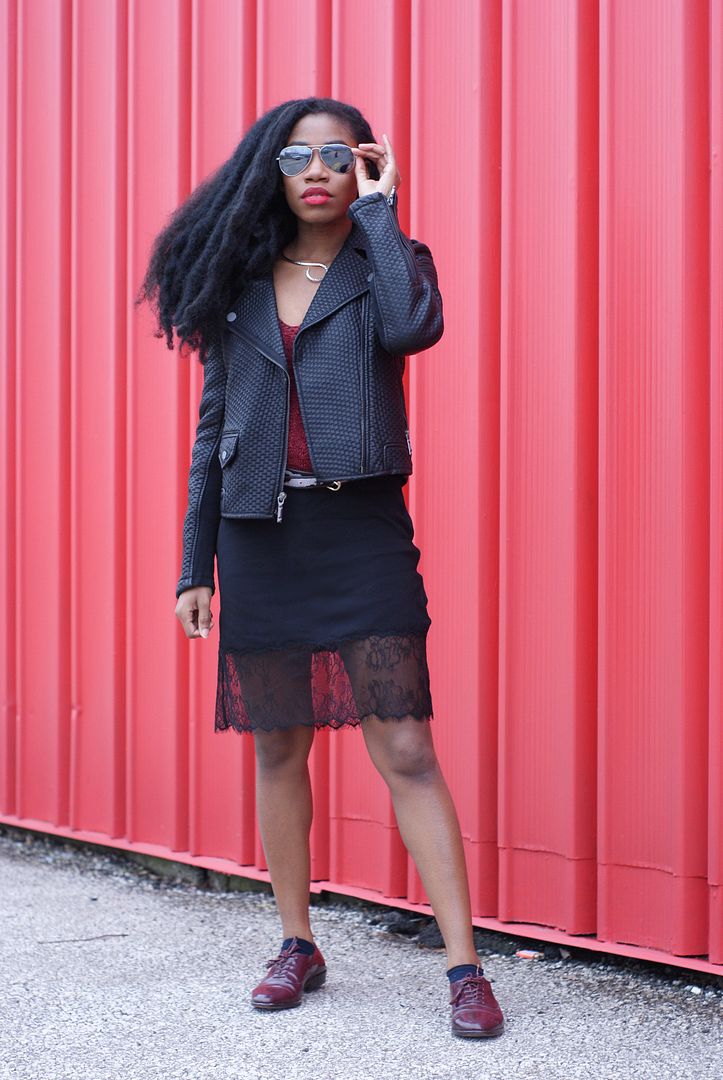 Lace skirt, Faux leather jacket, Wilfred moulin Dress, Aritiza Dress, BCBG  Jacket, Toronto Blogger
