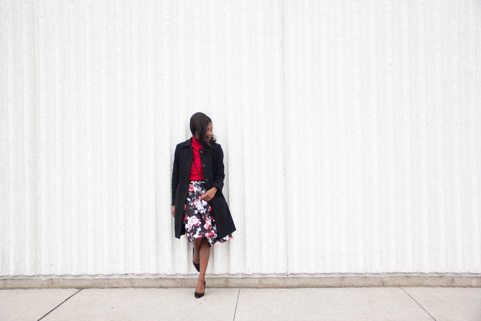 Valentine's Day Red Turtle Neck and Floral Print Skirt, Toronto blogger