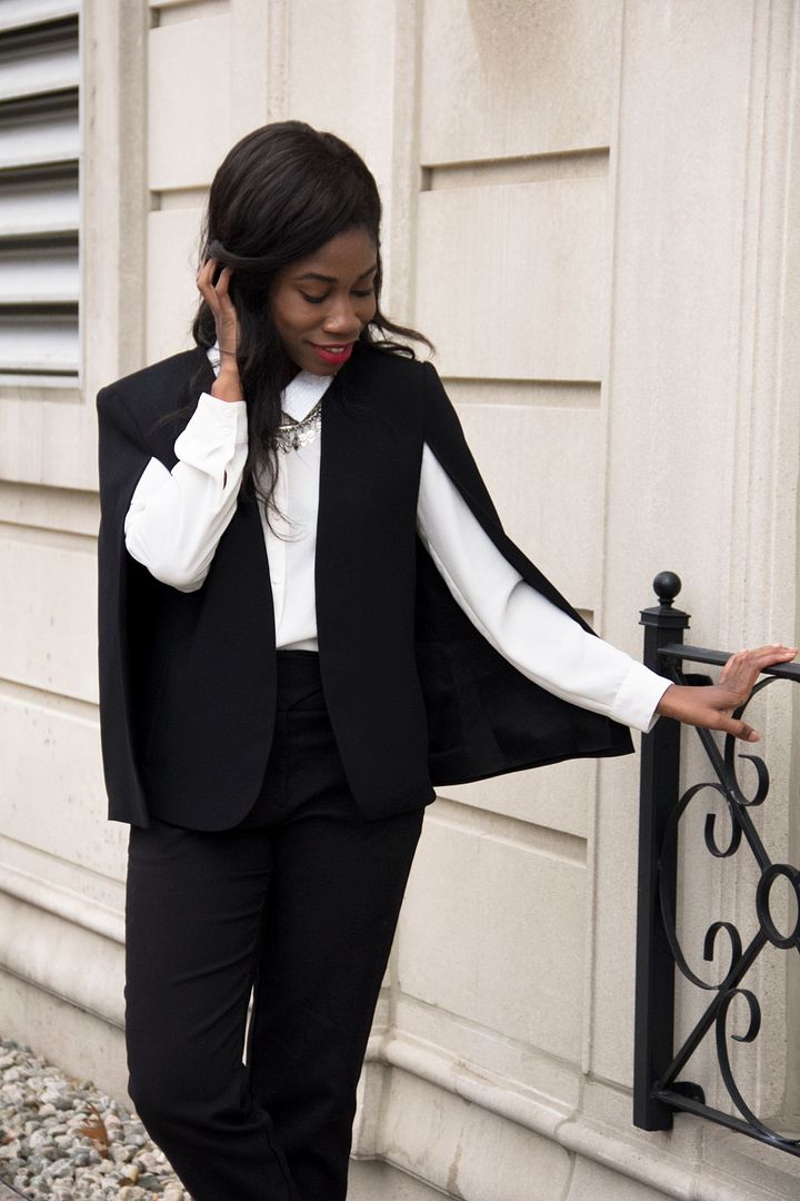 black cape blazer outfit