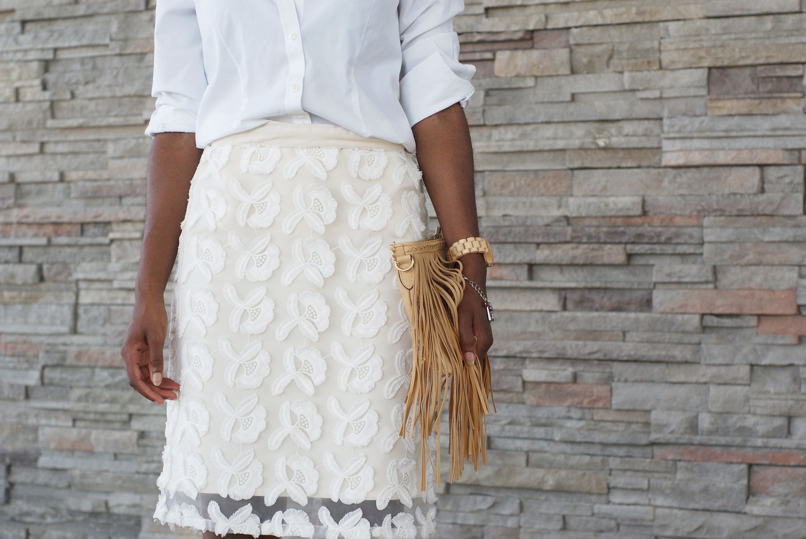Jord woodwatch, 424 fifth skirt, Toronto style blogger, fringe bag