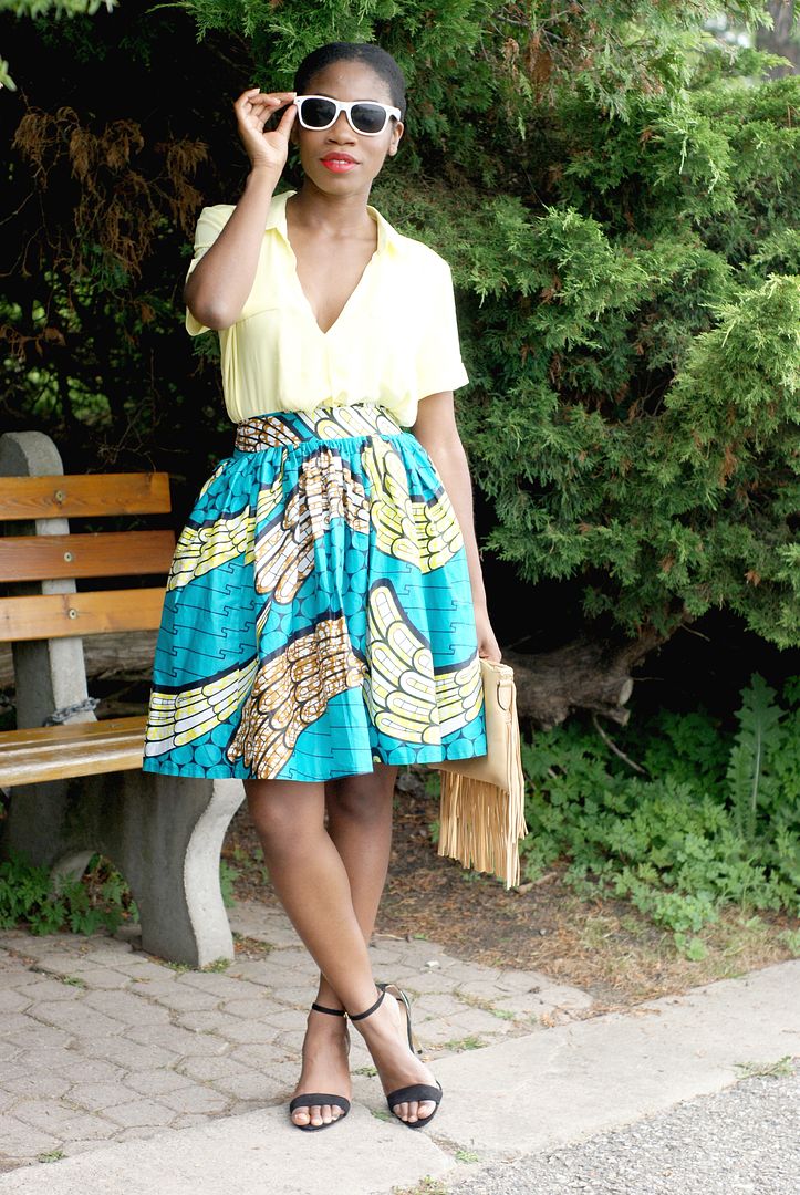 Style Me Ankara, African printed skirt, neon yellow blouse, Toronto style blogger